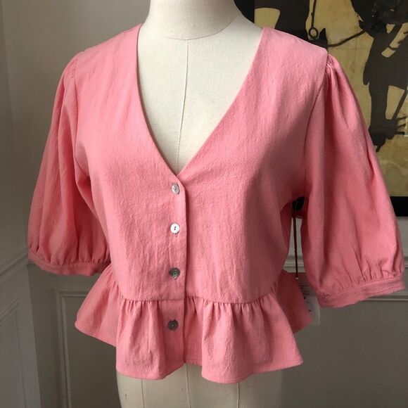 NWT The Good Jane Kaia Bubble Gum Crop Peplum S - Picture 3 of 10